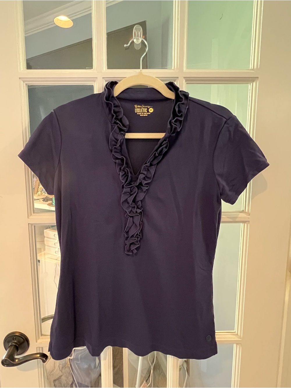 Lilly Pulitzer Navy Ruffle-Trim Short Sleeve Top